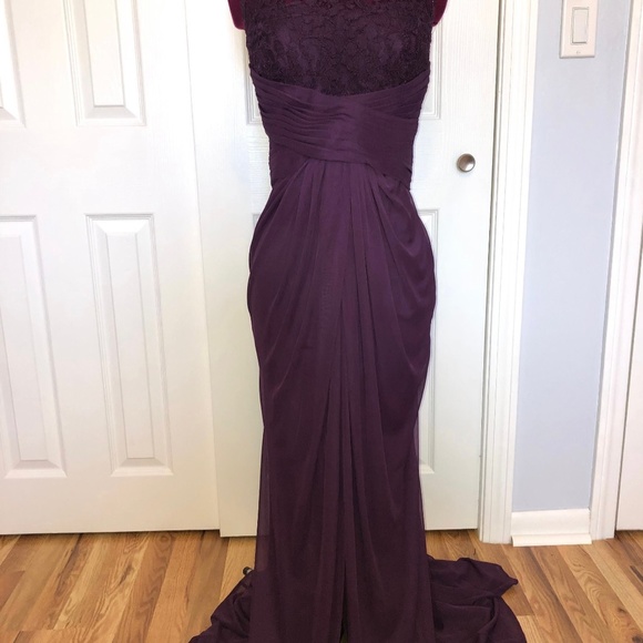 David's Bridal Sleeveless Long Mesh Dress with Corded Lace - Picture 3 of 6